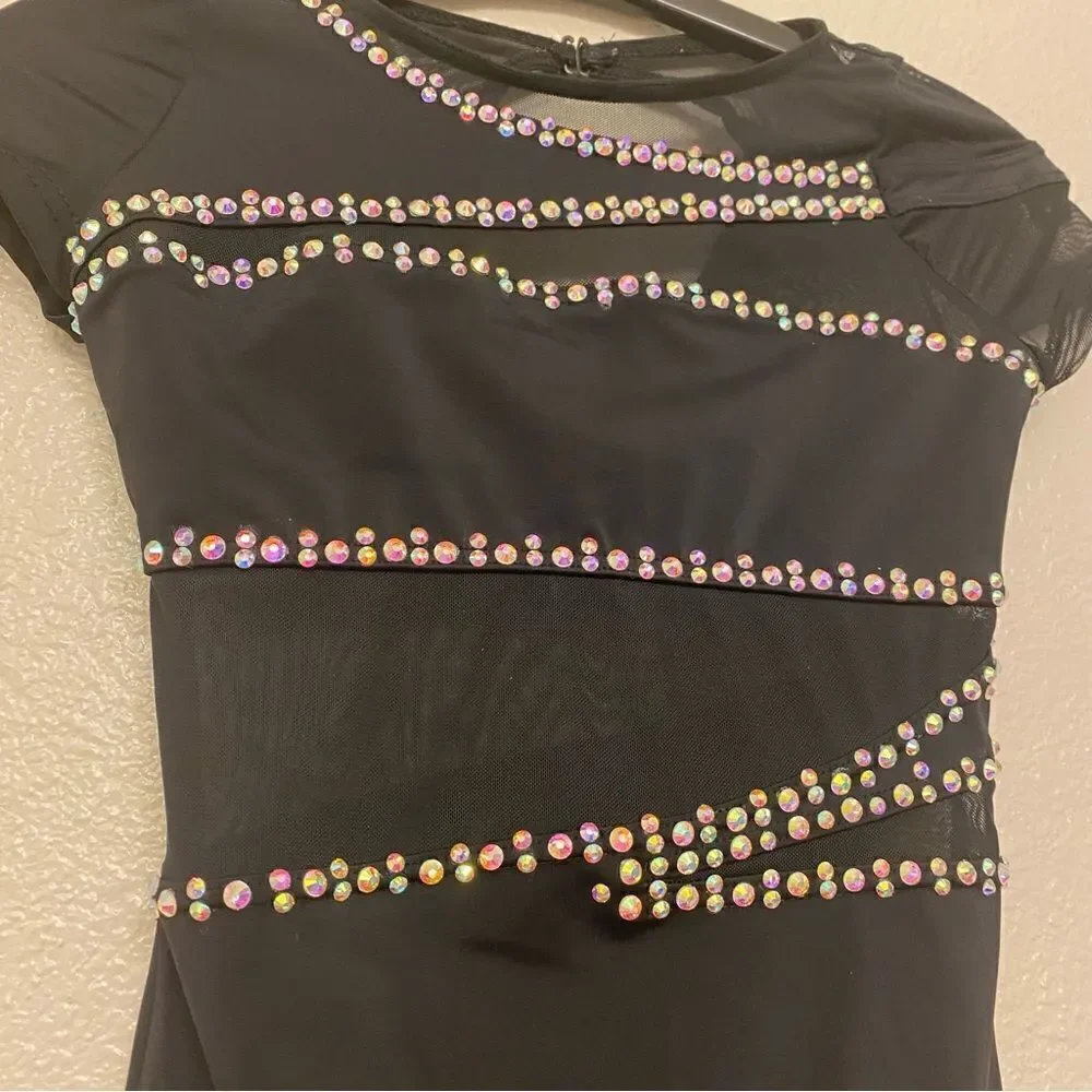 WEISSMAN Dance solo custom black rhinestone illusion Leotard MT11421 MC